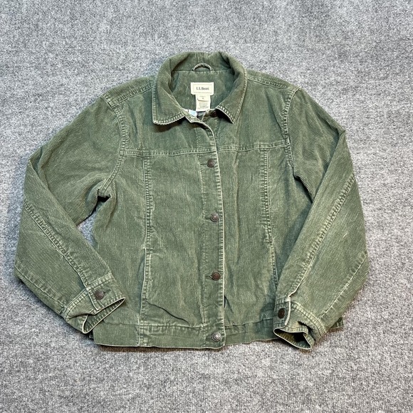 L.L. Bean Jackets & Blazers - L.L. Bean Jacket Womens Medium Green Corduroy Button Front Lined Plaid Casual
